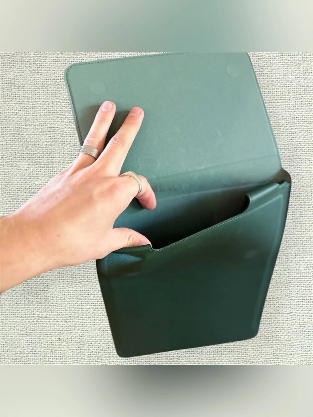 Dark Green Faux Leather Laptop & iPad Sleeve
